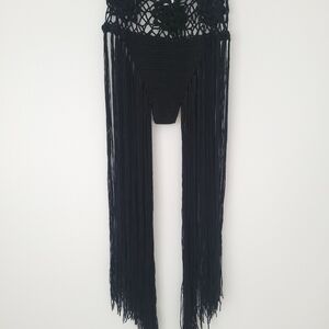 Elegant Black Fringe Crochet Swim Coverup